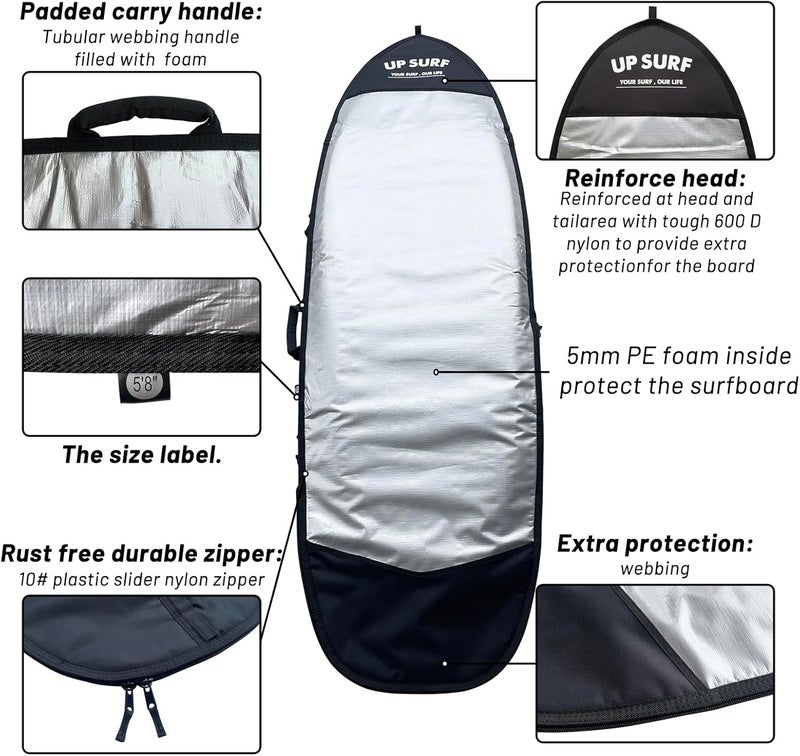 UP SURF Surfboard Bag, Daylight Bags for Fish/Hybrid Surfboards, for Size Fish/Hybrid board 5'4'', 5'8'',6'0'',6'4'',6'8'',Surfboard cover for Storage and Transport Surfboard - Image 2
